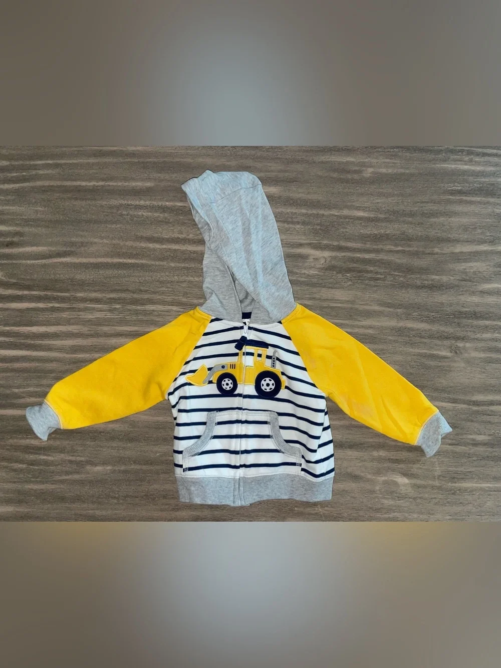 Carter's Yellow Sleeve Navy Striped Hoodie with Truck Applique